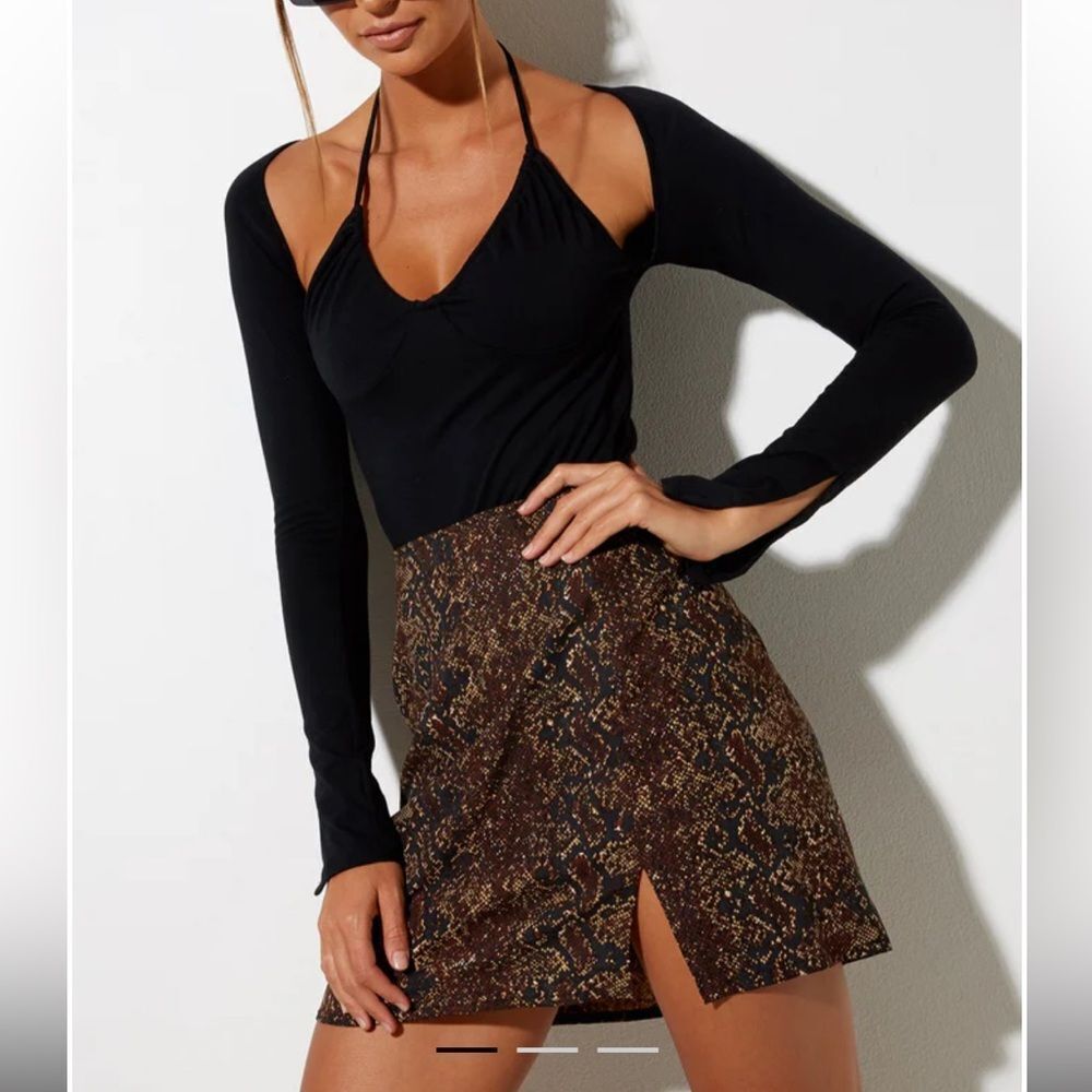 Motel Rocks Sheny Dark Boa Brown Snake Print Mini Skirt